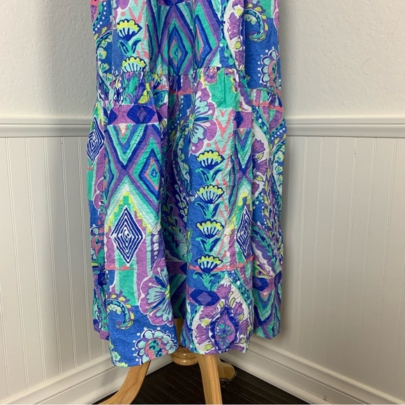 Escape By Habitat Tiered Maxi Dress Womens M Tropical Floral Resort Rayon Tencel - Picture 10 of 17